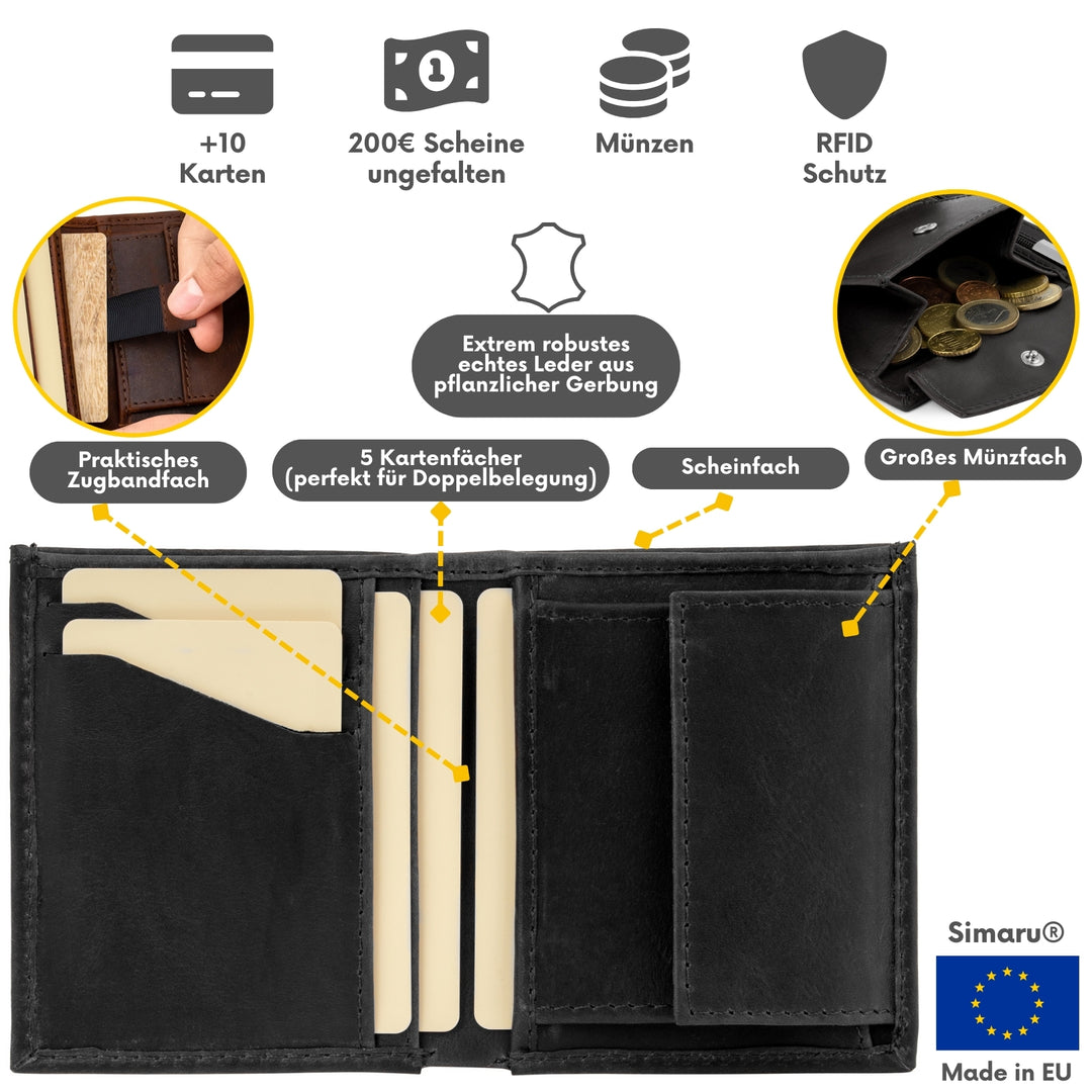 Infobild zu schwarzem Ledergeldbeutel Made in EU
