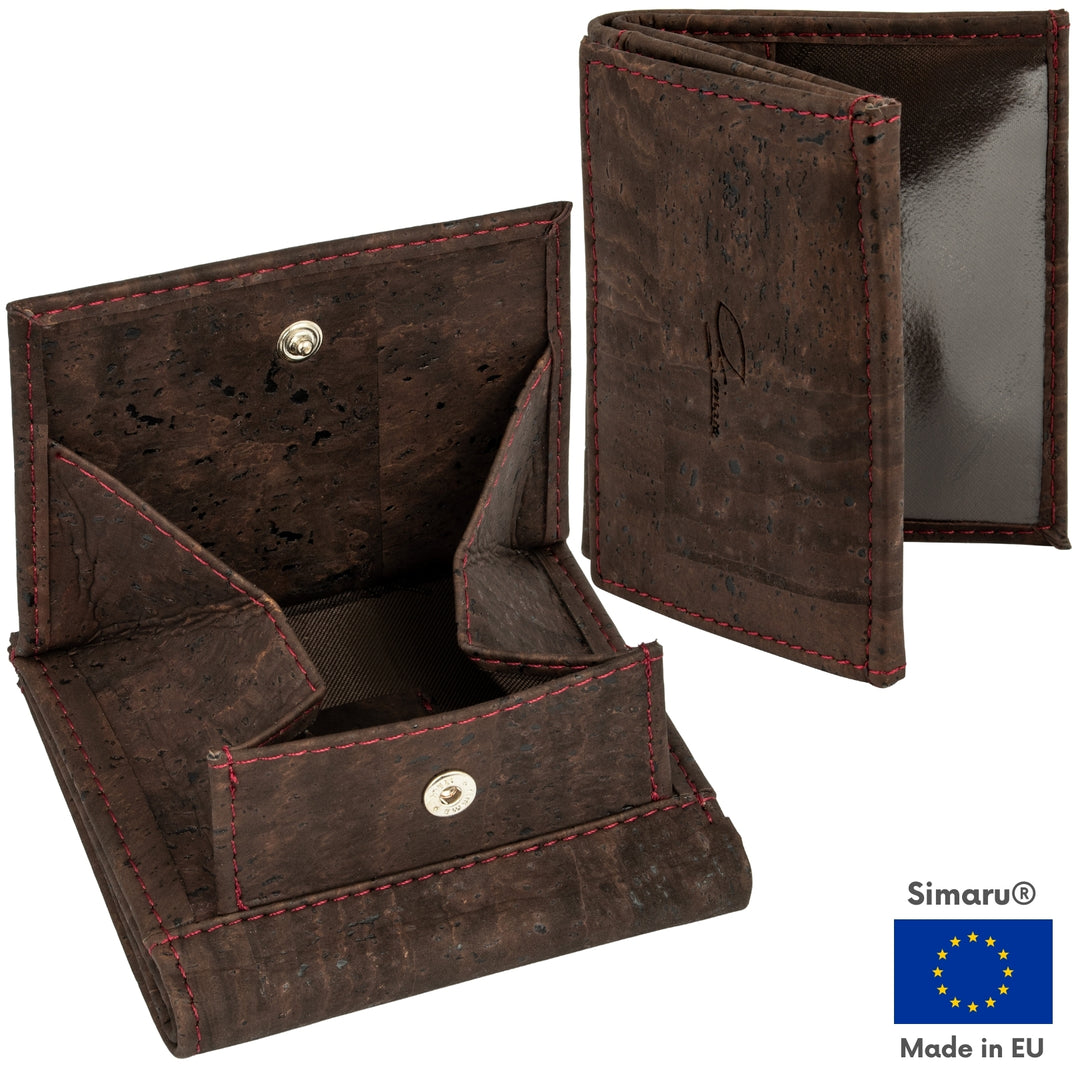 Brauner Kork Geldbeutel Made in EU mit geöffnetem Münzfach #color_braun