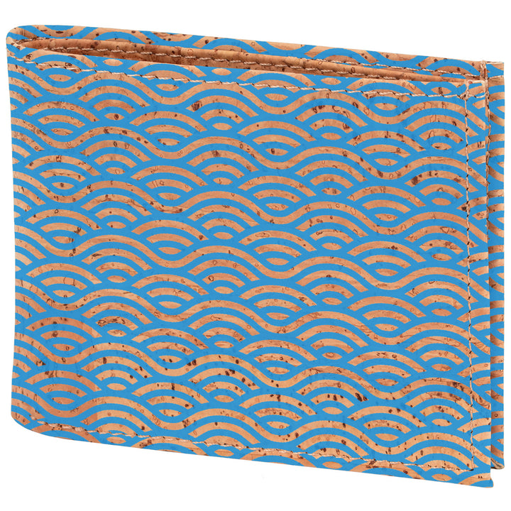 Kork Geldbörse mit blauem Wellenmuster auf beigem Untergrund #color_japan-wave