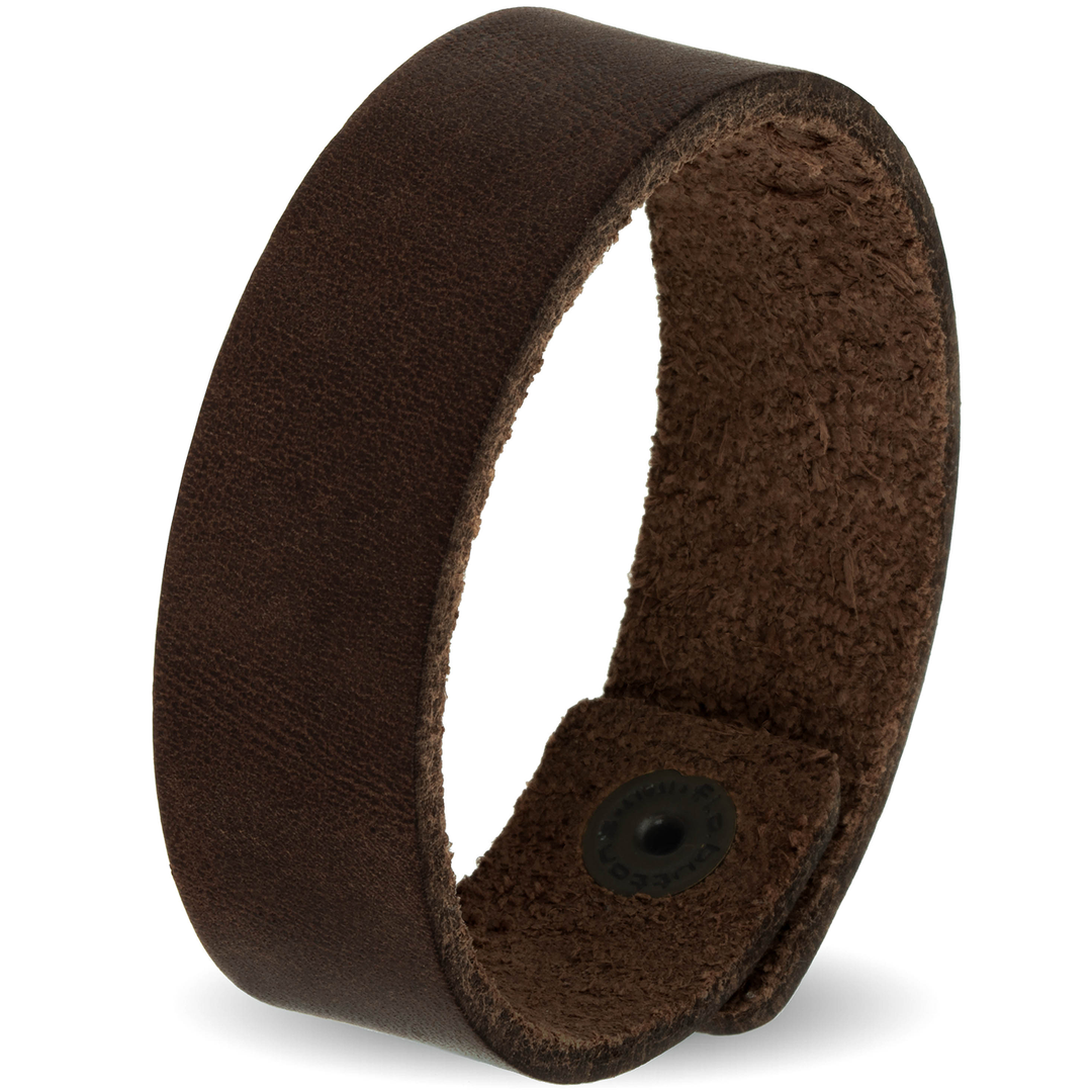 Breites glattes Armband aus dunkelbraunem Leder mit Druckverschluss #color_braun