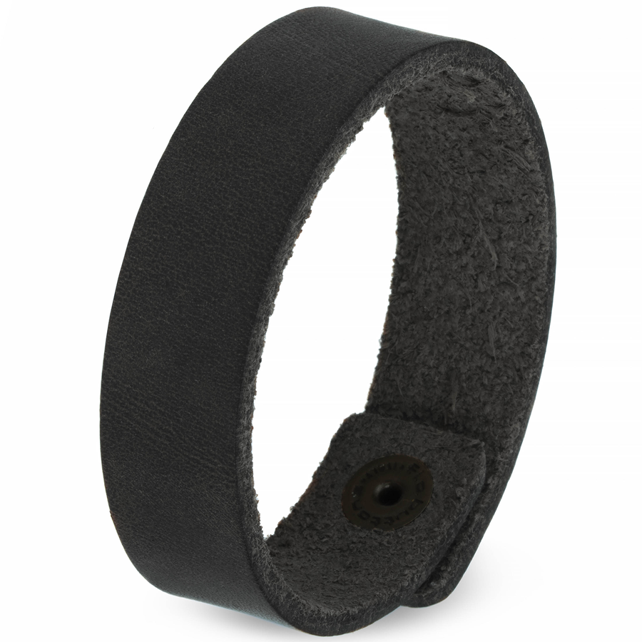 Breites glattes Armband aus schwarzem Leder mit Druckverschluss #color_schwarz