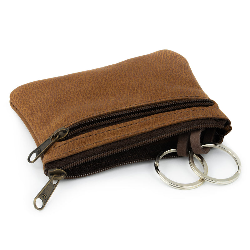 Leather key case with 2 key rings and extra pocket