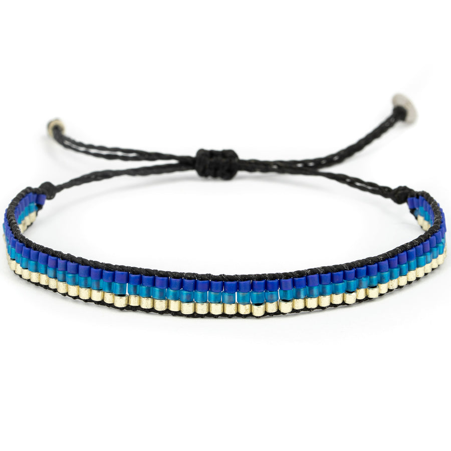 Armband mit 3 Reihen Glasperlen in silber sowie hell- und dunkelblau