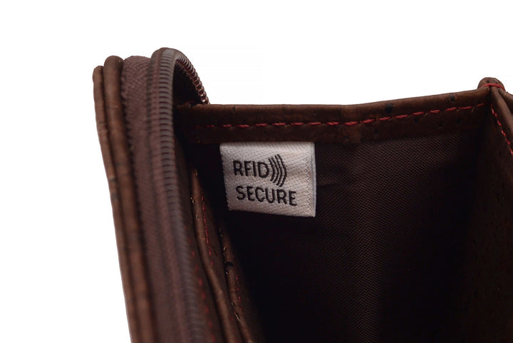 RFID-Schutz Label eingenäht in braune Kork Geldbörse