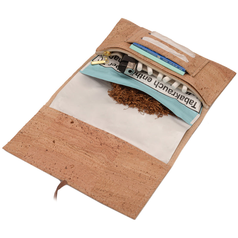 35g cork tobacco bag with paper holder & filter compartment