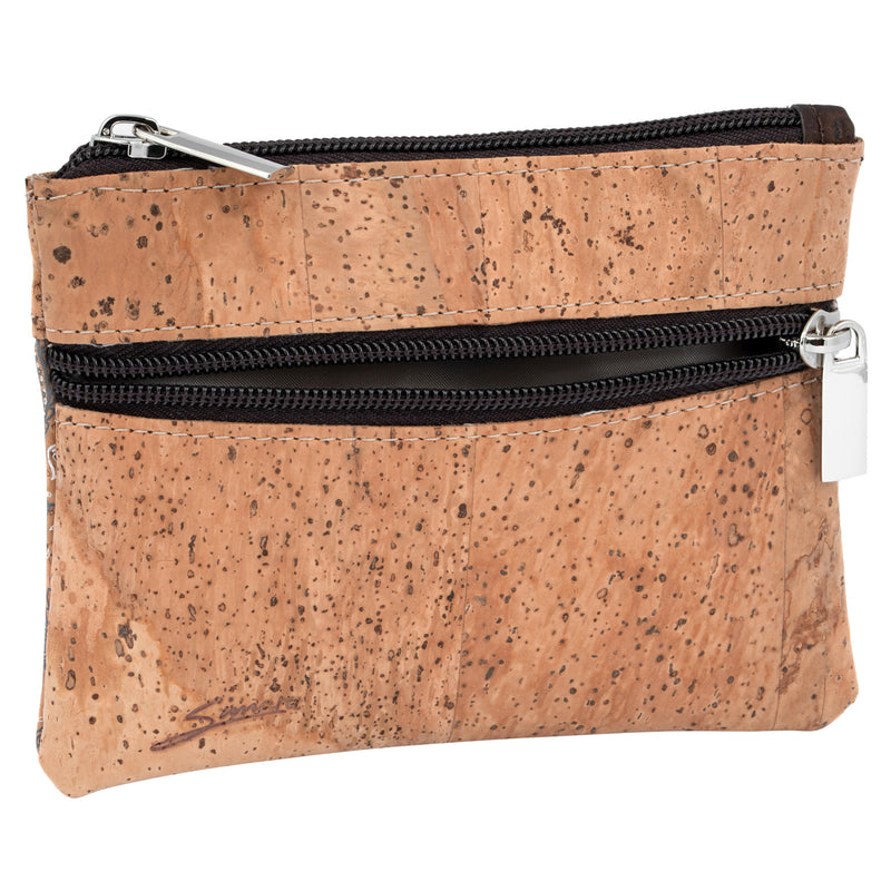Compact Cork Coin Purse with 2 Zippered Pouches