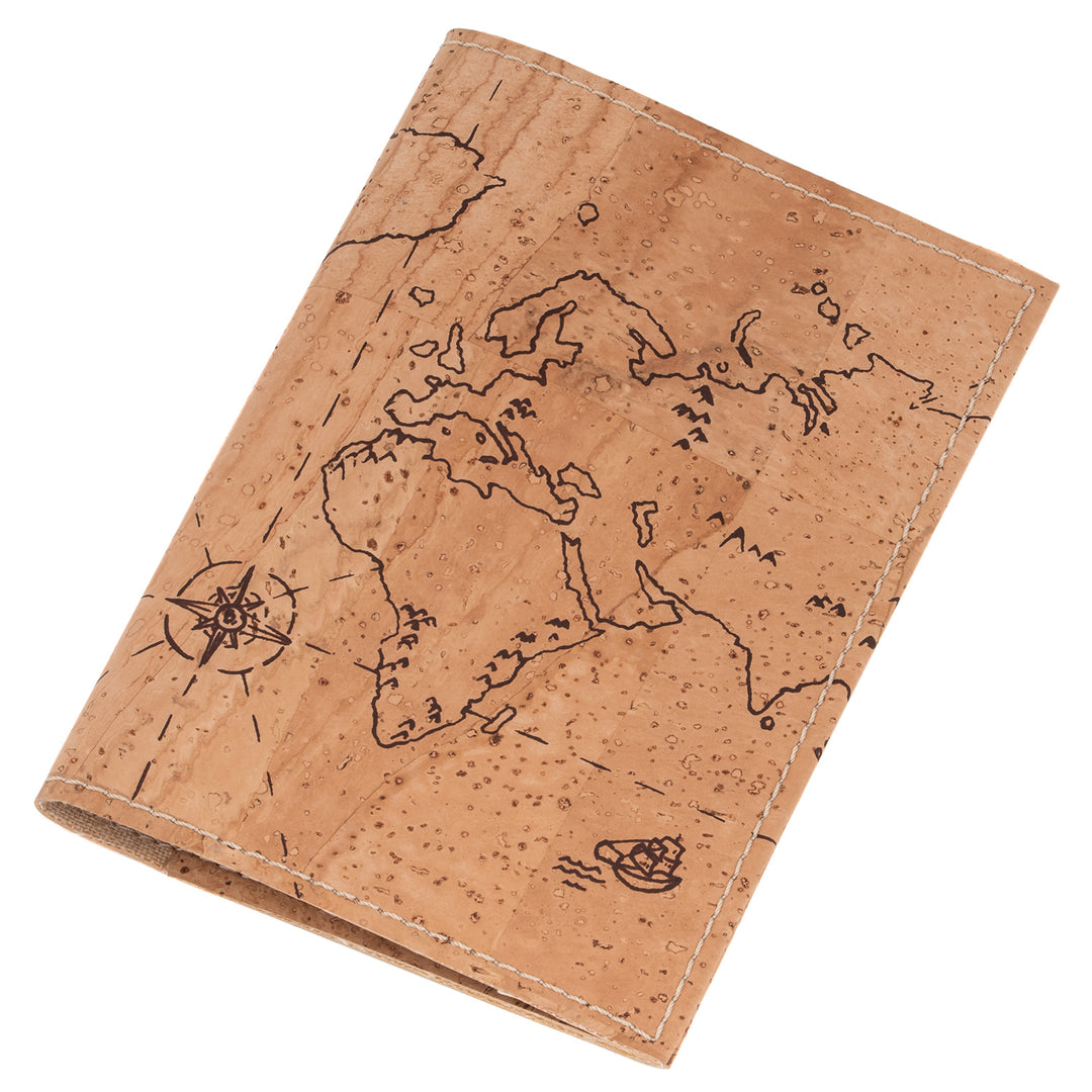 Reisepasshülle aus hellem Kork mit Weltkartenmotiv #color_weltkarte