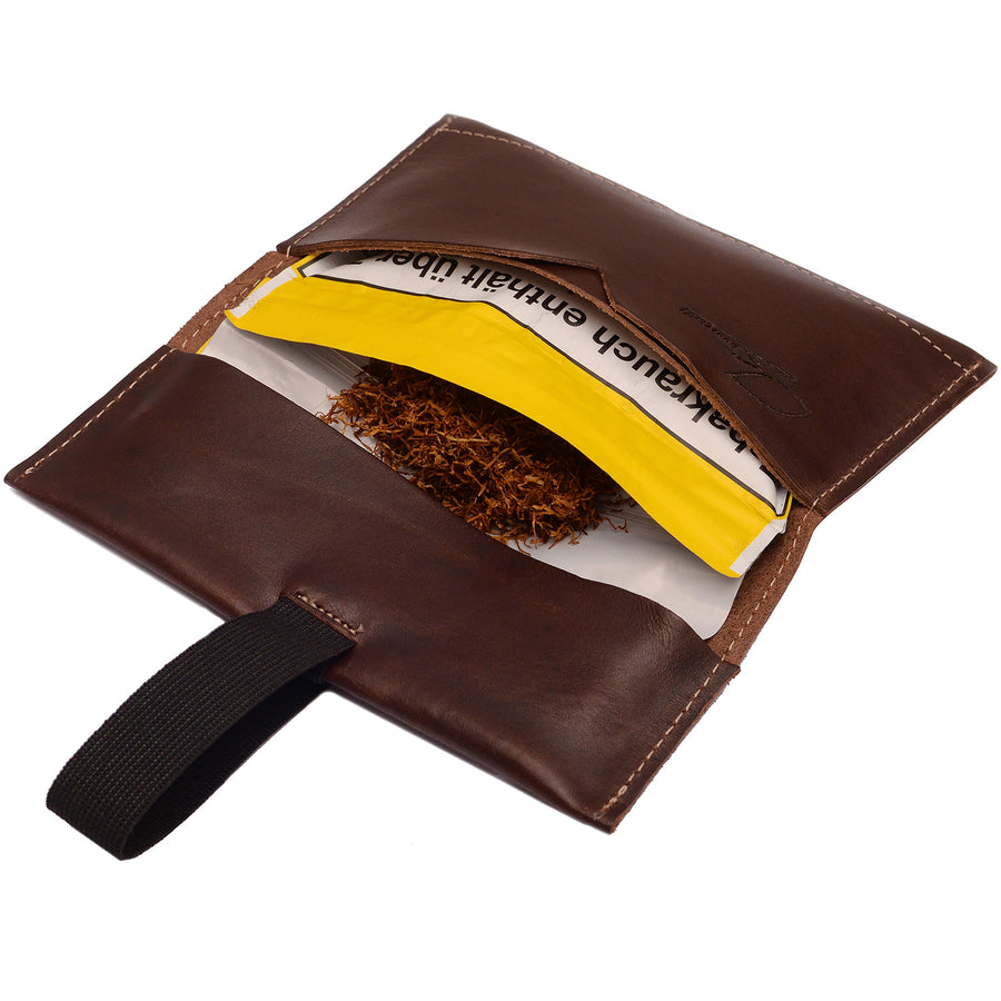 Tabaktasche aus braunem Leder mit Tabakbeutel innen #color_braun